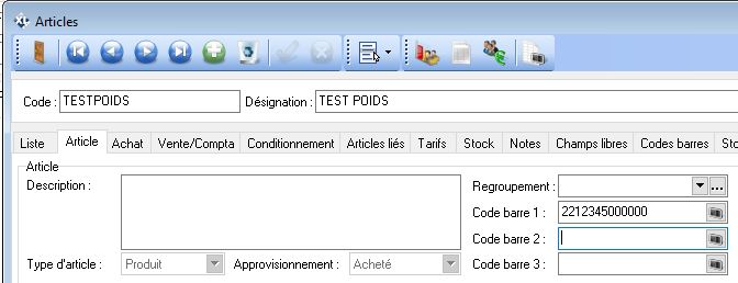 Article Code barre poids