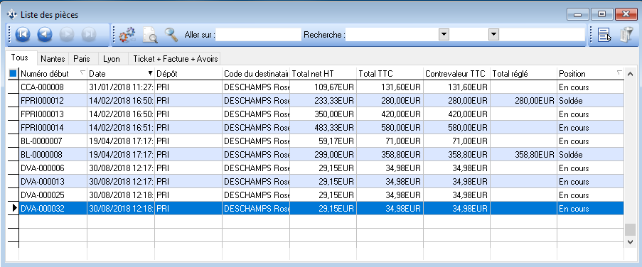 Liste des mouvements