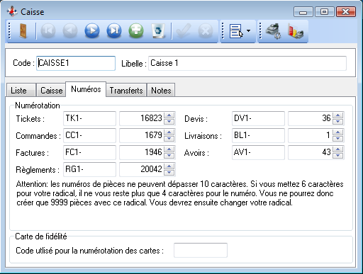 Caisses - Numéro Caisses - Numéro