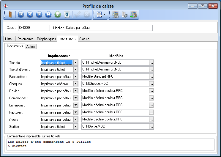 Profil de caisse - Impressions Profil de caisse - Impressions