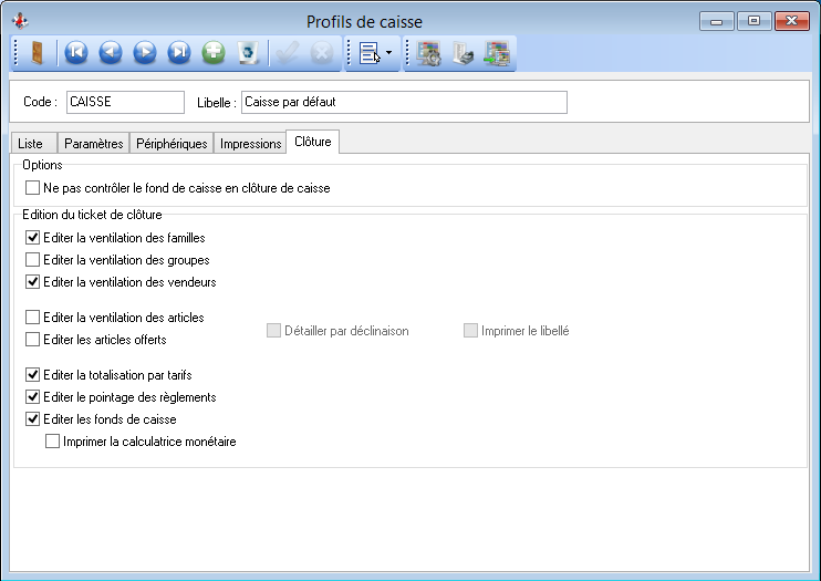 Profil de caisse - Clôture Profil de caisse - Clôture