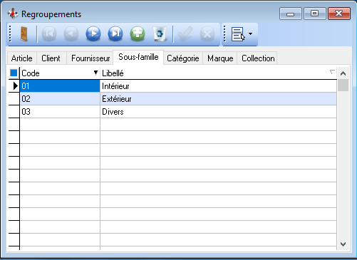 Regroupement - Sous famille Regroupement - Sous famille