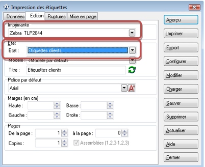 Etiquettes clients - Sélection Etiquettes clients - Sélection