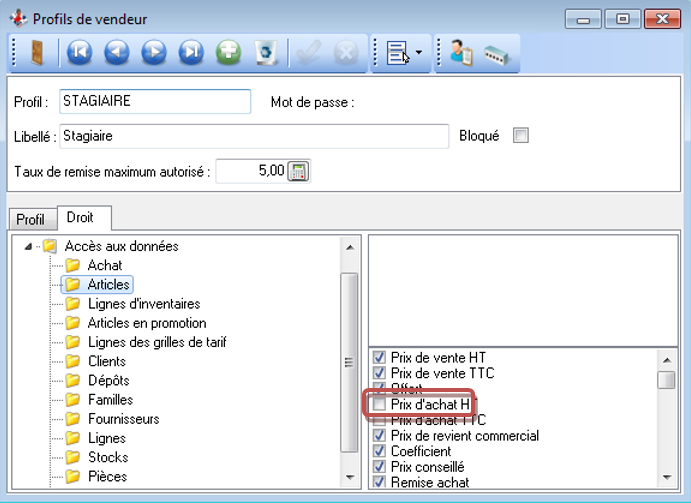 Profil vendeur - Droits Profil vendeur - Droits