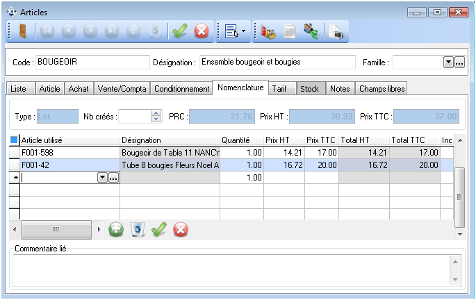 Article LOT Article LOT - Nomenclatures