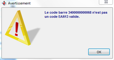 Articles - Code Barre - Erreur Articles - Code Barre - Erreur