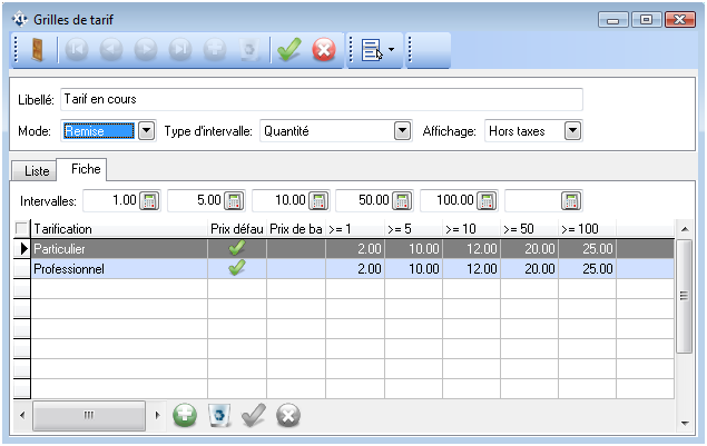 Grille de tarifs Grille de tarifs