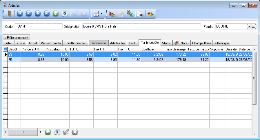 Articles - Tarifs dépôts Articles - Tarifs dépôts