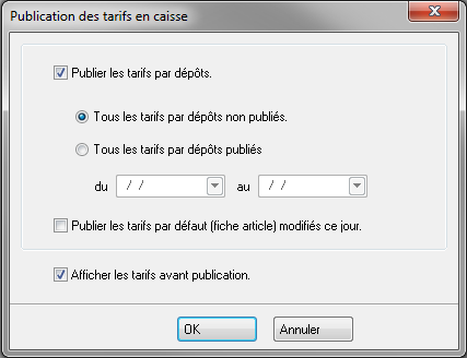 Publication des tarifs Publication des tarifs
