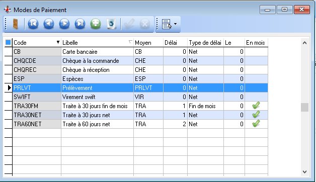 Paramétrage SEPA Fiche Mode