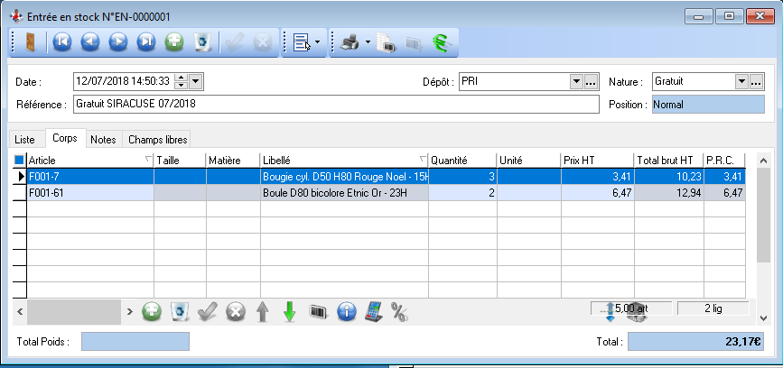 Entrée de stock Entrée de stock