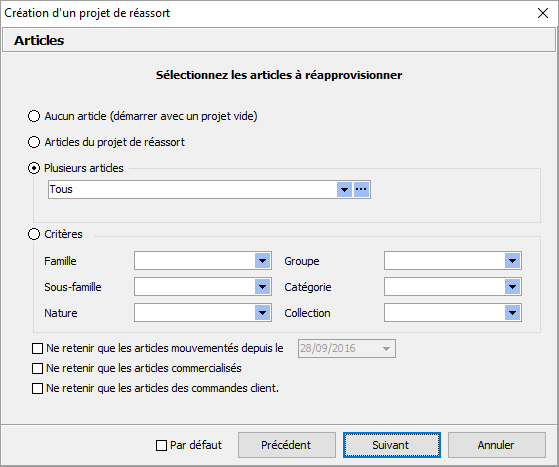 Création projet de réassort - Article Création projet de réassort - Article