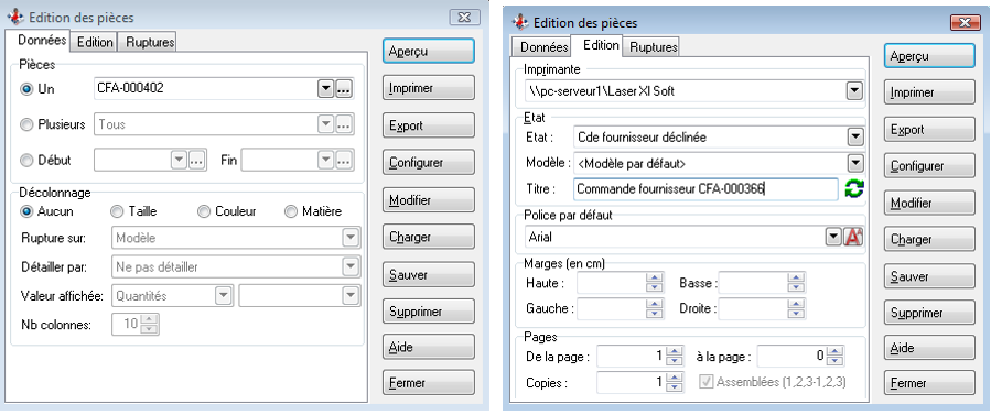 Commande fournisseurs - Impressions Commande fournisseurs - Impressions