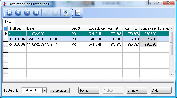 Facturations des réceptions