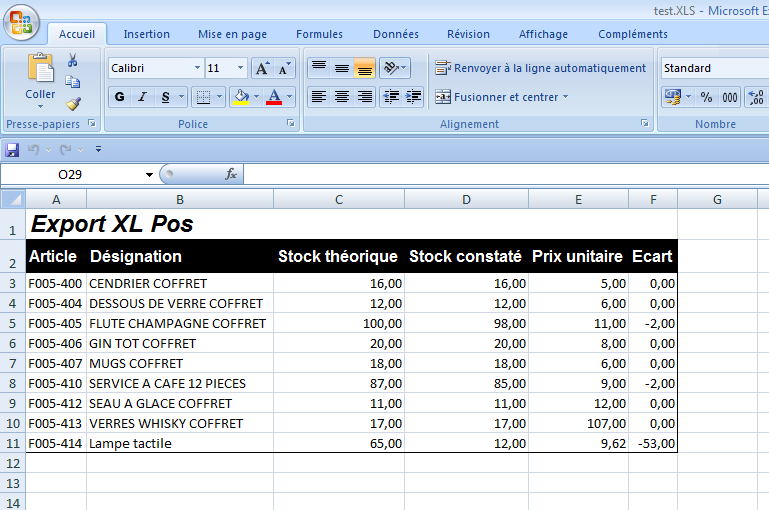 Excel fichier inventaire