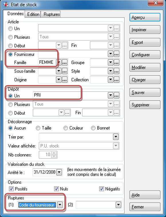 Inventaire - Edition état de stock Inventaire - Edition état de stock