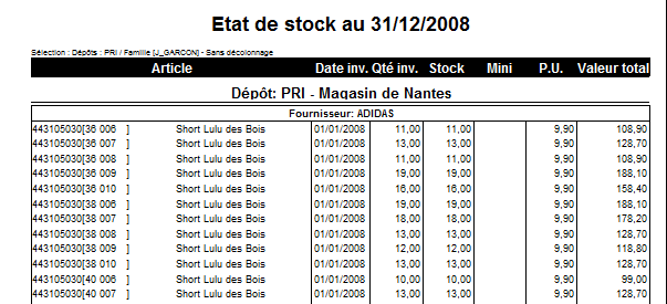 Inventaire - Edition état de stock Inventaire - Edition état de stock