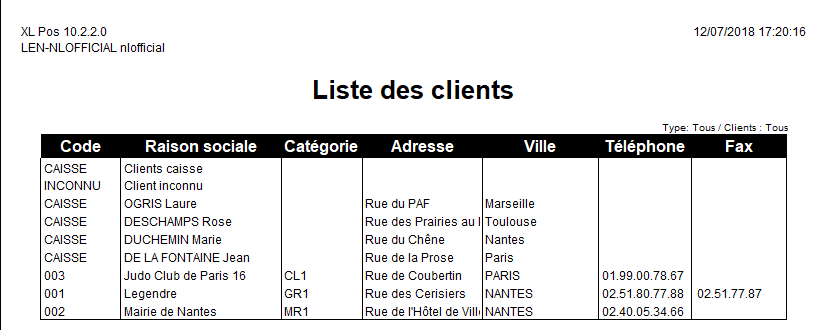 Etat liste des clients