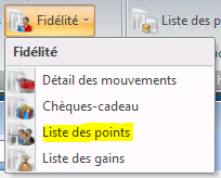 Menu Liste des points