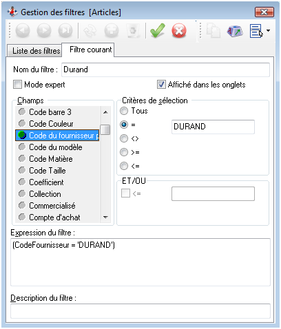 Gestion des filtres évolués Gestion des filtres évolués