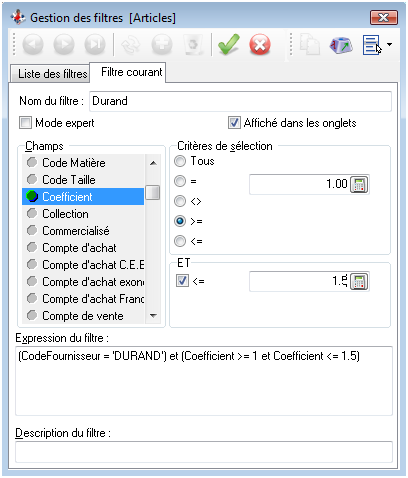 Gestion des filtres évolués Gestion des filtres évolués
