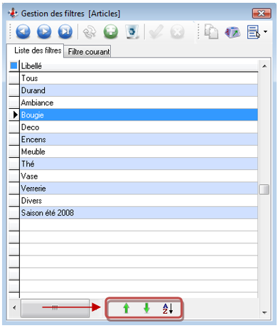 Liste des filtres Liste des filtres