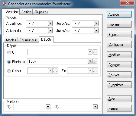 Cadencier des commandes fournisseur - Dépôts