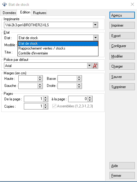 Etat de stock - Edition