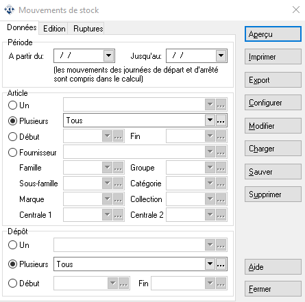 Mouvements de stock - Données