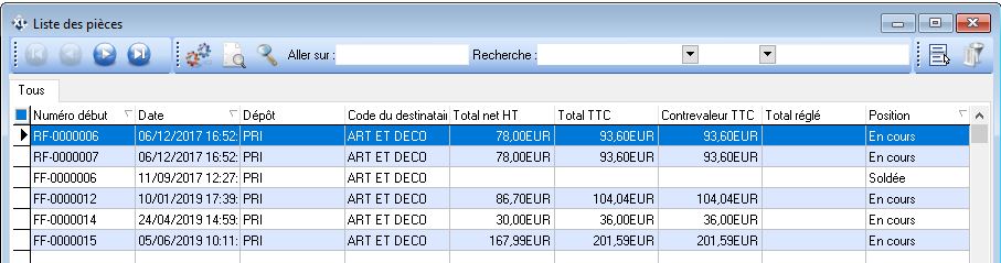 Liste des mouvements fournisseur