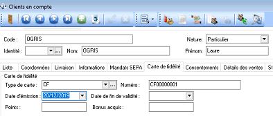 Clients en compte - Carte fidélité