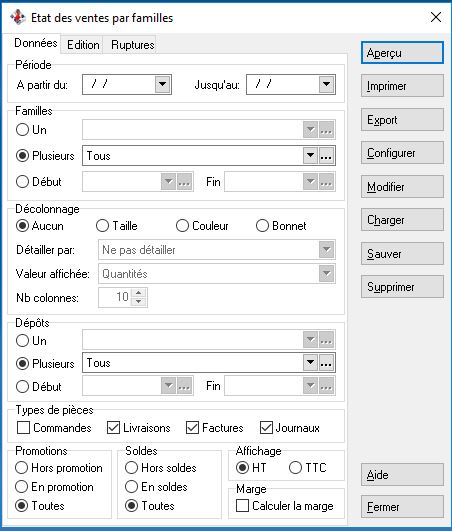 Etat des ventes par familles