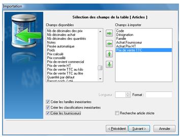 Importer - Sélection des champs