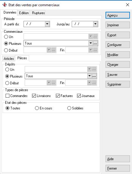Etats des ventes par commerciaux - Pièces