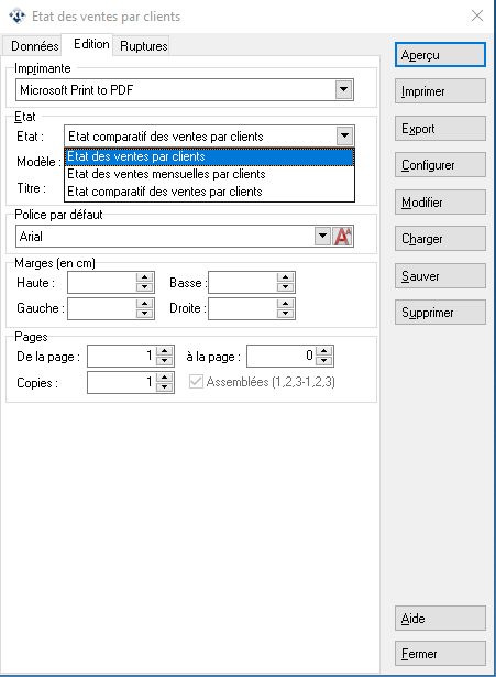 Etat des ventes par clients - Edition