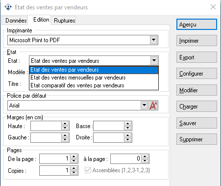 Etat des ventes par vendeurs - Edition