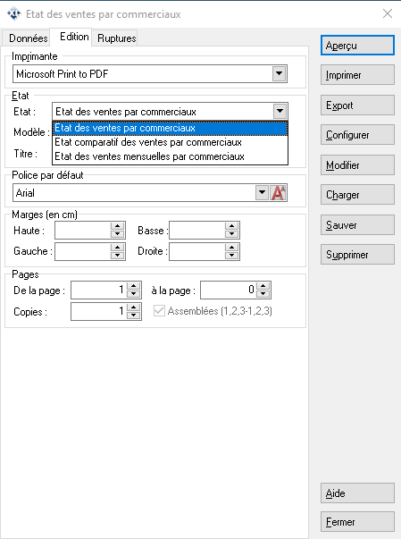 Etat des ventes par commerciaux - Edition
