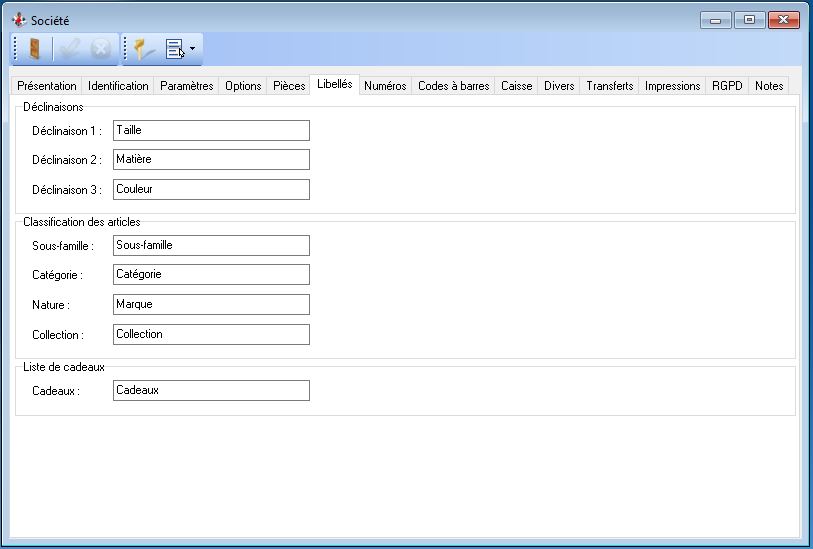 Fichiers - Société - Libellés