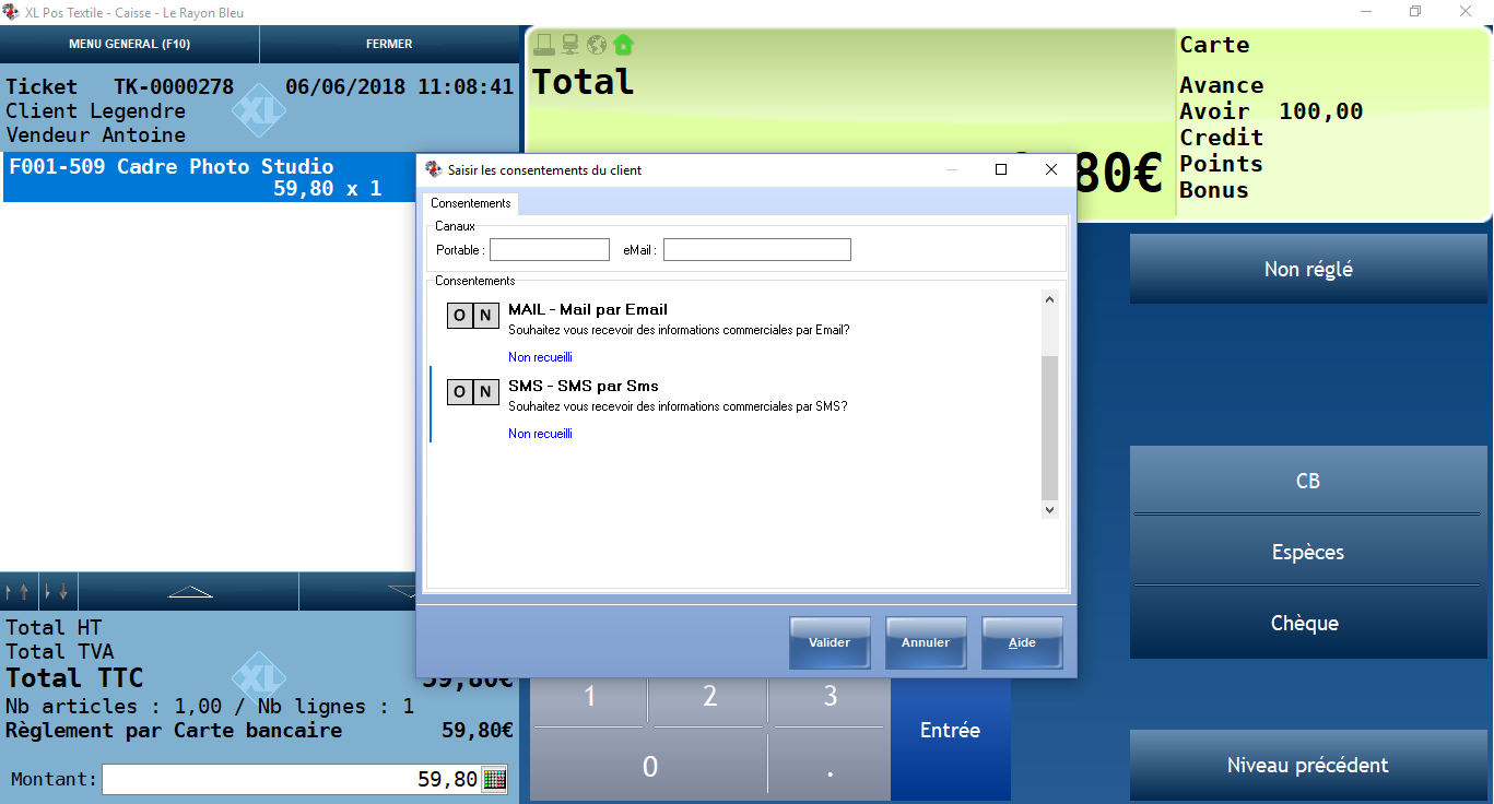 Caisse - Saisie du consentement