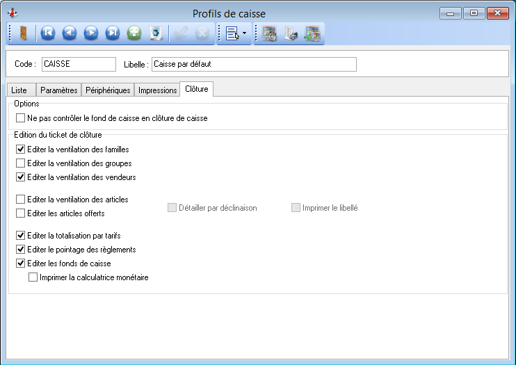 Profil de caisse - Clôture
