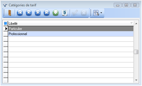 Catégories de tarif