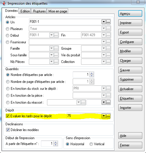 Articles - Tarifs dépôts - Etiquettes