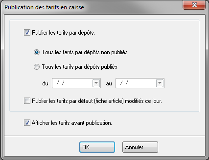 Publication des tarifs