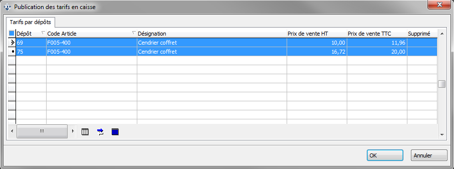 Visualisation des publications des tarifs