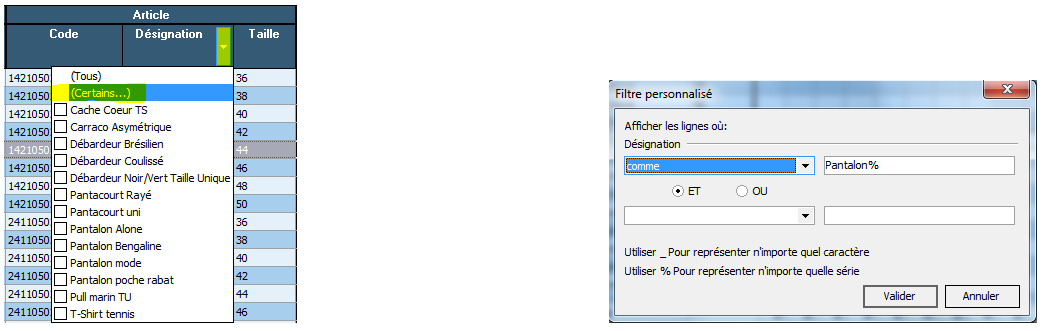 Projet de r&eacute;assort - Filtre