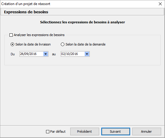 Cr&eacute;ation projet de r&eacute;assort - expression de besoins