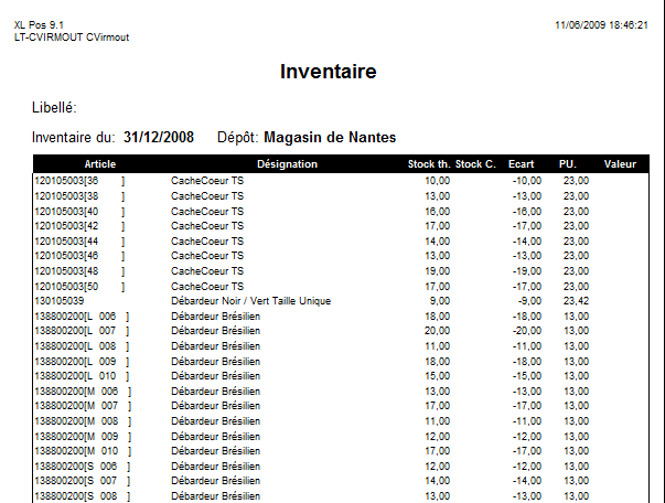 Inventaire - Etat