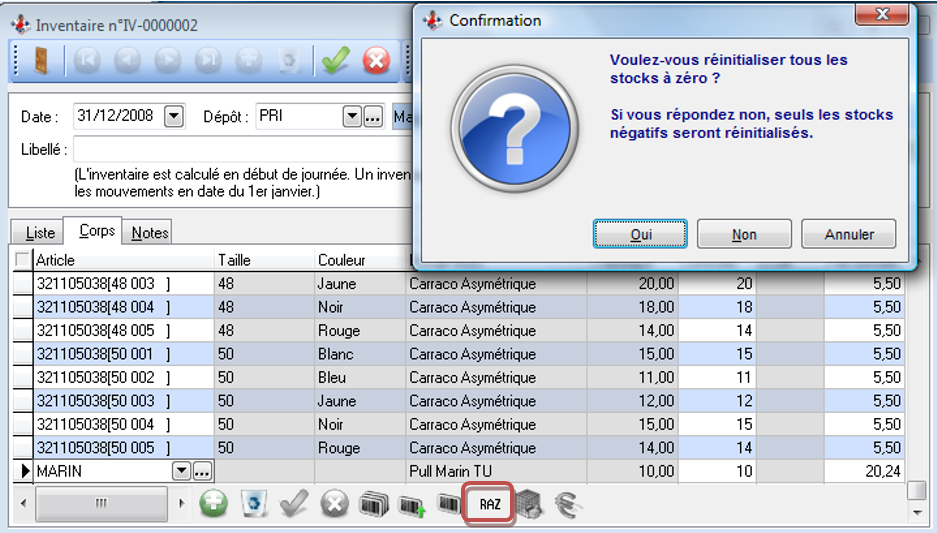 Inventaire - RAZ