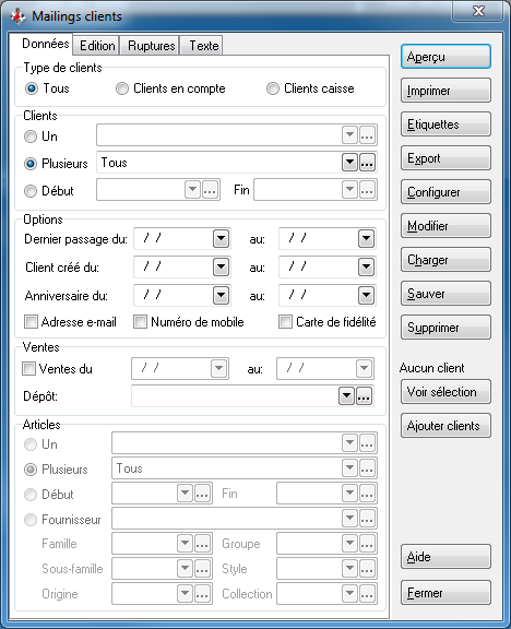 Mailings clients - Données