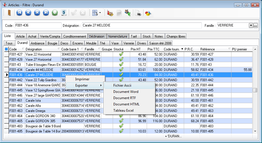 Exporter dans une liste